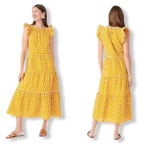 GUC J.Crew Tiered Cotton Voile Dress in Floating Sunflower, Size Small